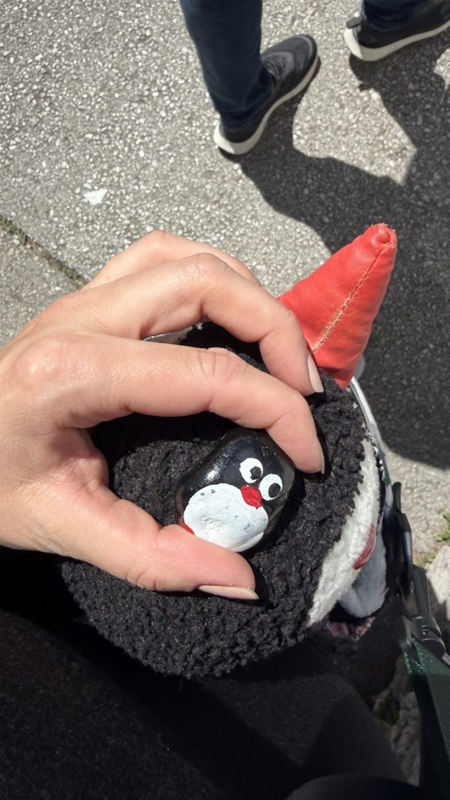 Hand-painted penguin stone #929 hidden at Franjevacka Crkva u Mostaru, Mostar, Bosnia and Herzegovina (photo 2 of 5)