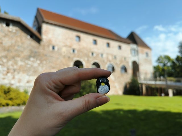 Hand-painted penguin stone #93 hidden at Ljubljana Castle, Ljubljana, Slovenia (photo 2 of 4)