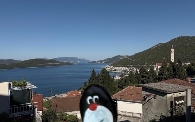 Ručne maľovaný tučniakový kameň č. 971 ukrytý na mieste Hotel Jadran, Neum, Bosna a Hercegovina