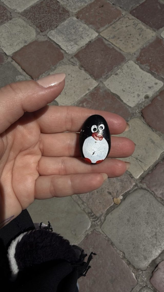 Hand-painted penguin stone #973 hidden at Saint Luke's Church, Kotor, Montenegro (photo 2 of 5)
