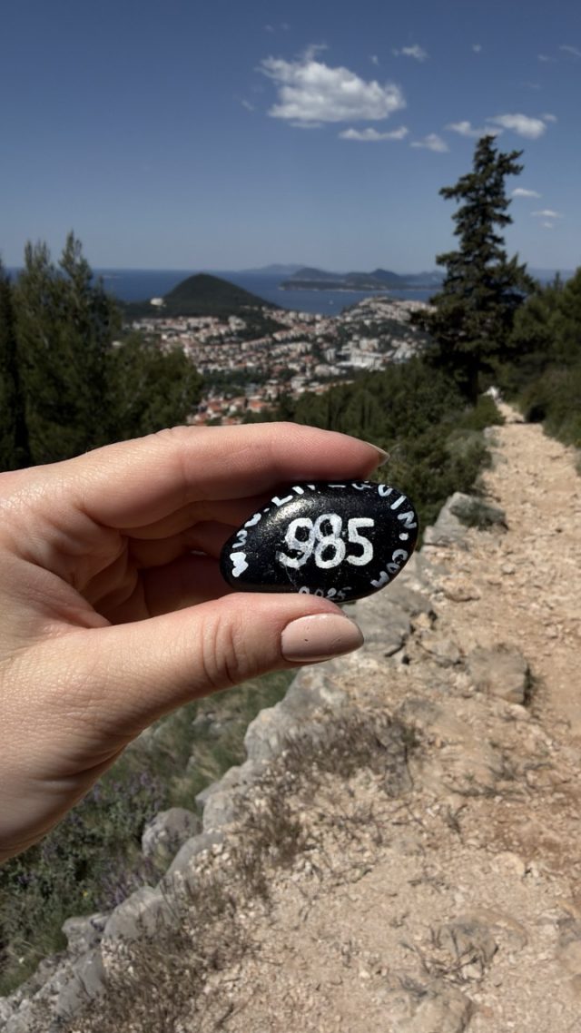 Hand-painted penguin stone #985 hidden at Dubrovnik Stations of the Cross III, Dubrovnik, Croatia (photo 3 of 5)