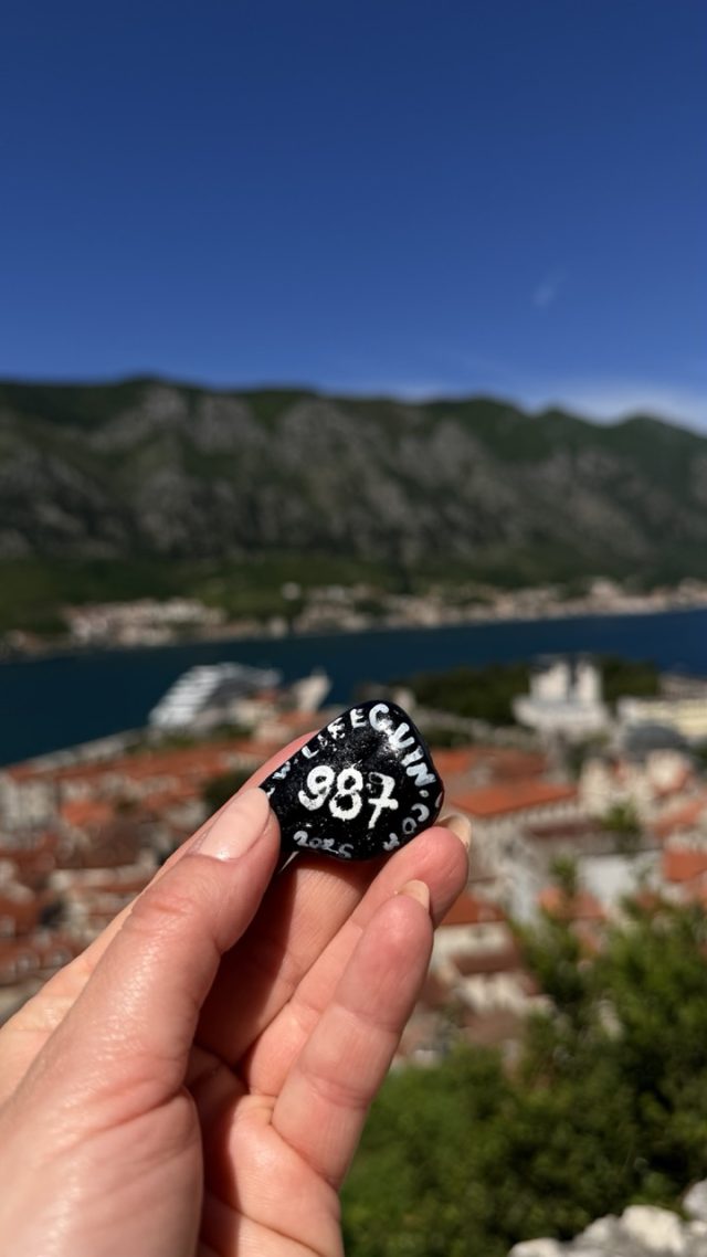Hand-painted penguin stone #987 hidden at Small Chapel, Kotor, Montenegro (photo 2 of 5)