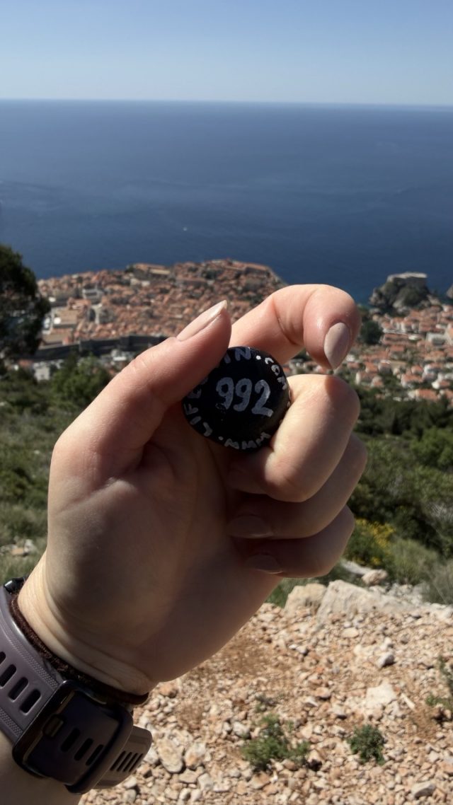 Hand-painted penguin stone #992 hidden at Dubrovnik Stations of the Cross X, Dubrovnik, Croatia (photo 4 of 5)