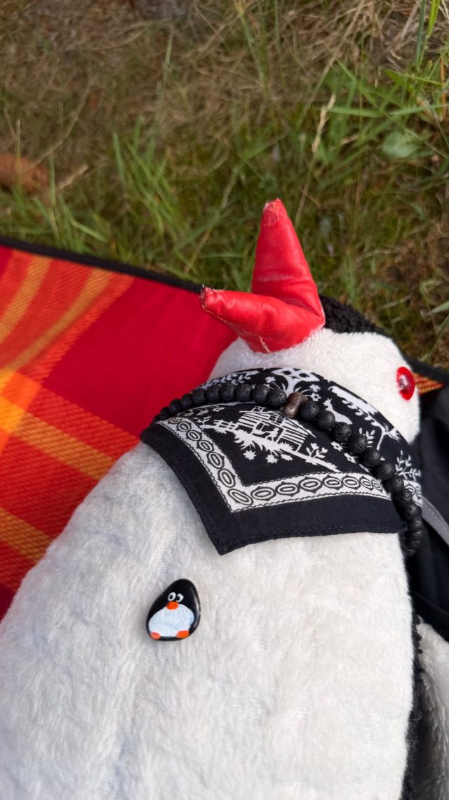 Hand-painted penguin stone #1083 hidden at Tree at Ramsau Beach, Ramsau am Dachstein, Austria (photo 3 of 5)