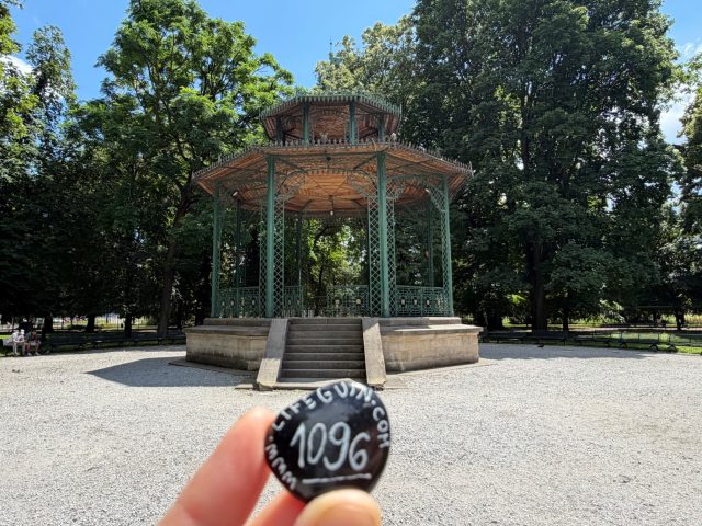 Hand-painted penguin stone #1096 hidden at Historical Musical Gazebo, Kosice, Slovakia (photo 2 of 4)