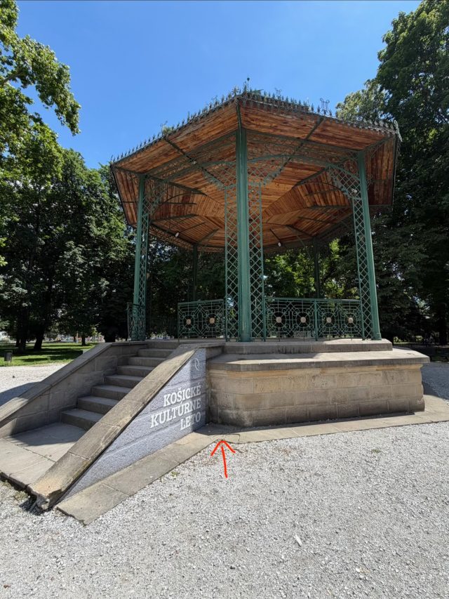 Hand-painted penguin stone #1096 hidden at Historical Musical Gazebo, Kosice, Slovakia (photo 3 of 4)