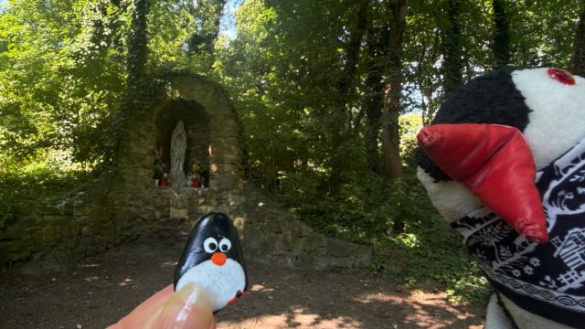 Hand-painted penguin stone #1153 hidden at Schlosspark Kittsee, Kittsee, Austria (photo 4 of 4)