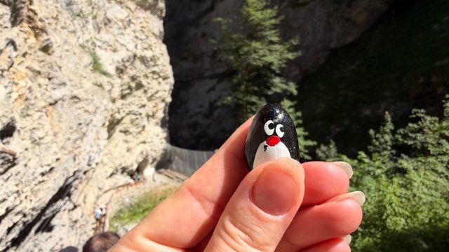 Hand-painted penguin stone #1202 hidden at Rocks at Entrance, Sankt Johann im Pongau, Austria (photo 5 of 5)
