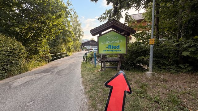 Hand-painted penguin stone #1265 hidden at Welcome in Ried Sign, St. Wolfgang im Salzkammergut, Austria (photo 5 of 5)