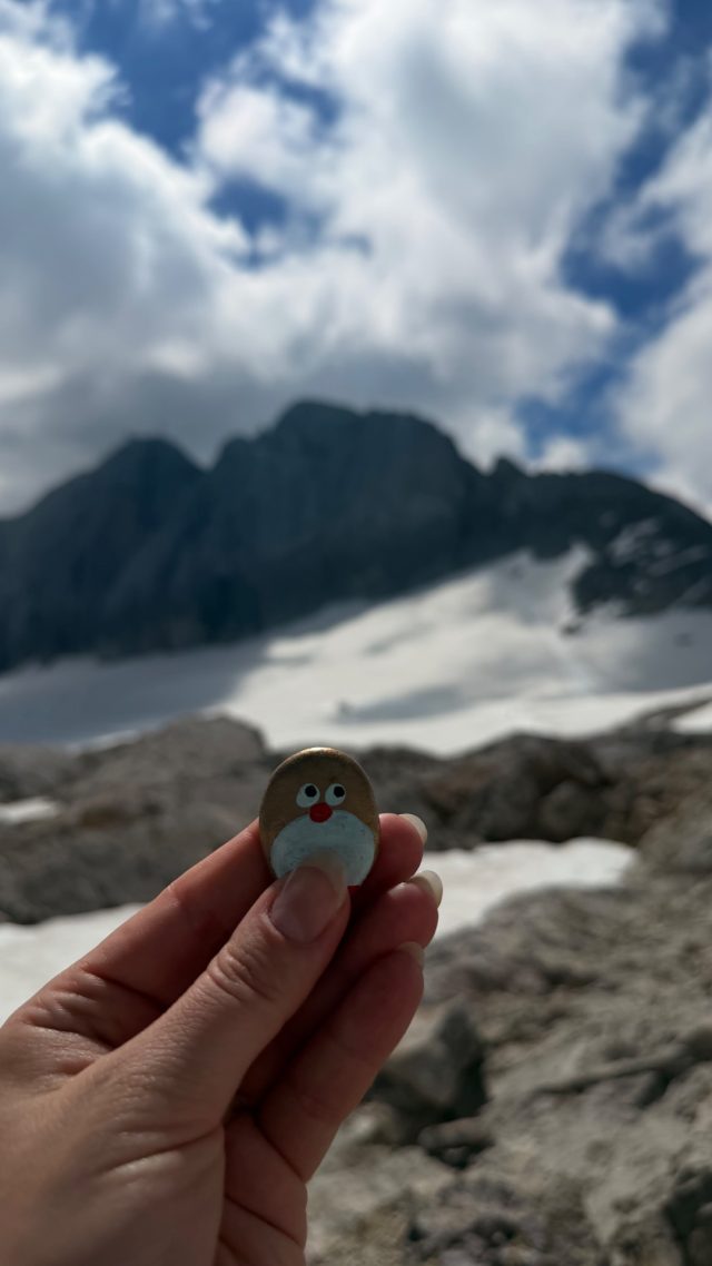 Hand-painted penguin stone #1500 hidden at Glacier Lake, Obertraun, Austria (photo 3 of 5)
