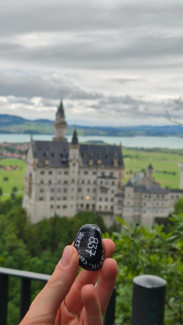 Hand-painted penguin stone #837 hidden at Neuschwanstein Castle (above the Marienbrucke), Schwangau, Germany (photo 3 of 5)