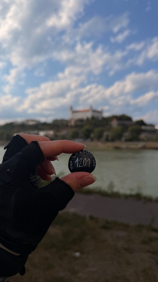 Hand-painted penguin stone #1201 hidden at UFO Bridge, Bratislava, Slovakia (photo 3 of 5)
