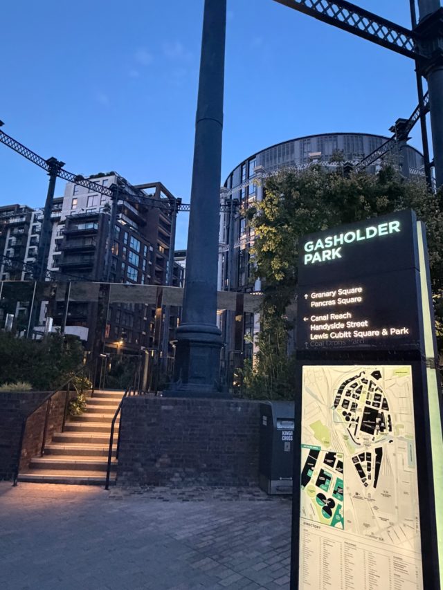 Hand-painted penguin stone #1221 hidden at Gasholder Park, London, United Kingdom (photo 4 of 5)