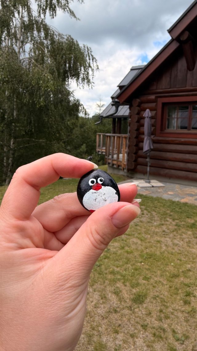Hand-painted penguin stone #1285 hidden at Zrub na okraji lesa, Hnilcik, Slovakia (photo 2 of 5)