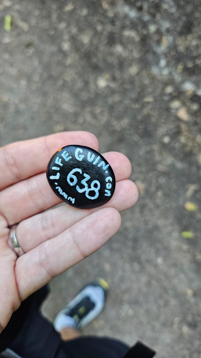 Hand-painted penguin stone #638 hidden at Rudolfuv kamen, Jetrichovice, Czechia (photo 4 of 4)