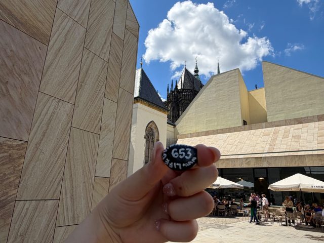 Hand-painted penguin stone #653 hidden at Prague castle, Prague, Czechia (photo 2 of 3)
