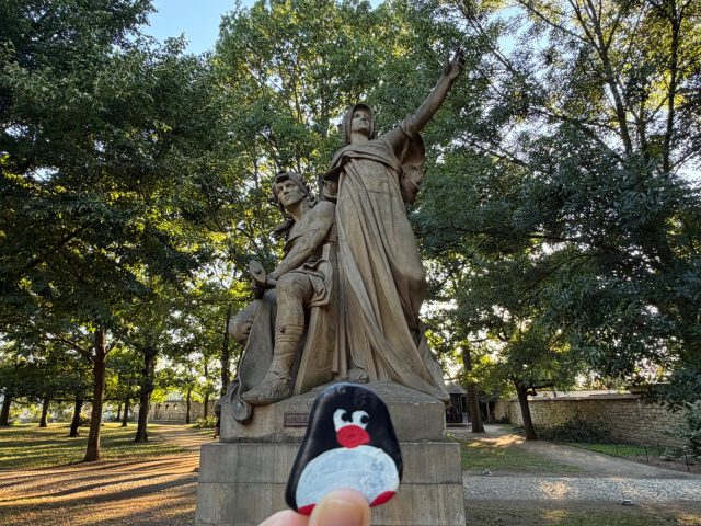 Hand-painted penguin stone #682 hidden at Vysehrad, Prague, Czechia
