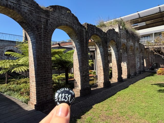 Hand-painted penguin stone #1231 hidden at Paddington Reservoir Gardens, Sydney, Australia (photo 2 of 5)