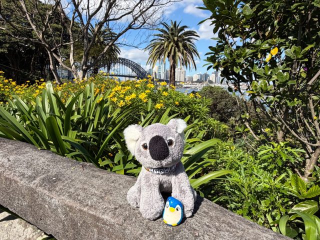 Hand-painted penguin stone #1387 hidden at Wendy Whiteley's Secret Garden, Sydney, Australia