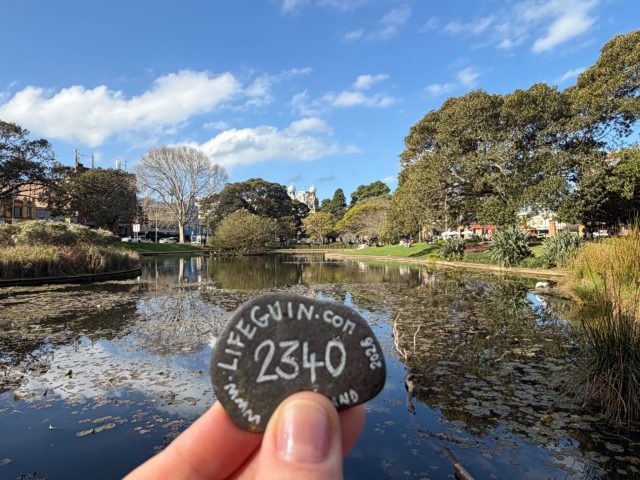 Hand-painted penguin stone #2340 hidden at Victoria Park, Sydney, Australia (photo 2 of 5)