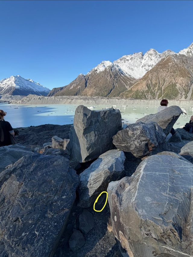Hand-painted penguin stone #1084 hidden at Tasman Glacier View, Aoraki/Mount Cook National Park, New Zealand (photo 5 of 5)