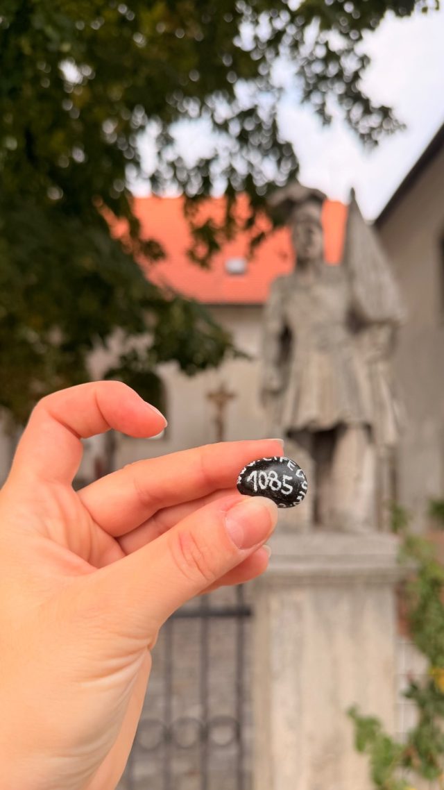 Hand-painted penguin stone #1085 hidden at The Holy Trinity Church, Bratislava, Slovakia (photo 4 of 5)