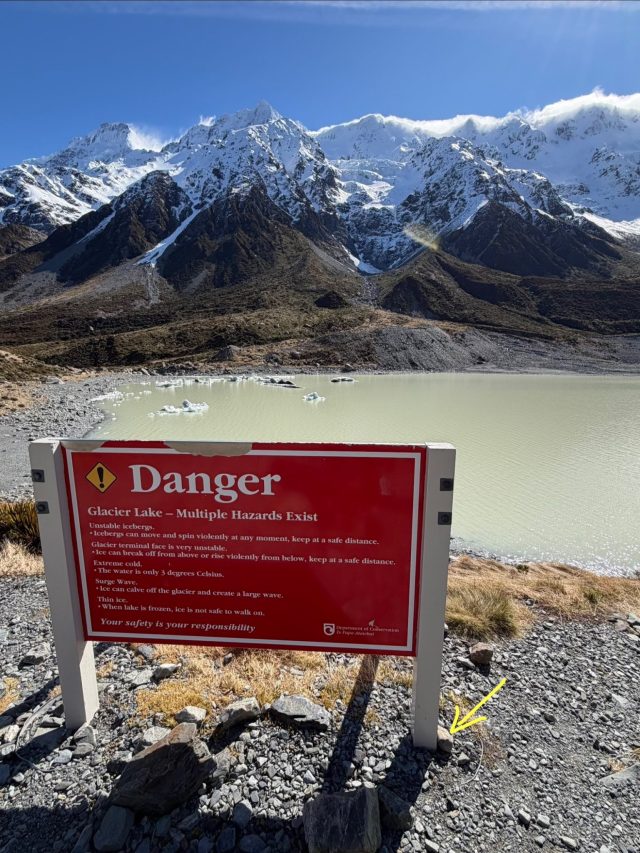 Hand-painted penguin stone #1390 hidden at Hooker Valley Track, Hooker Lake, New Zealand (photo 5 of 5)