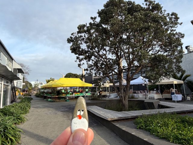 Hand-painted penguin stone #2342 hidden at Takapuna Beach Sunday Market, Devonport-Takapuna, Auckland, New Zealand