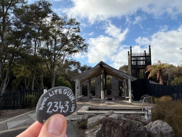 Hand-painted penguin stone #2343 hidden at Kuirau Park - Mud Pools, Rotorua, New Zealand (photo 2 of 4)