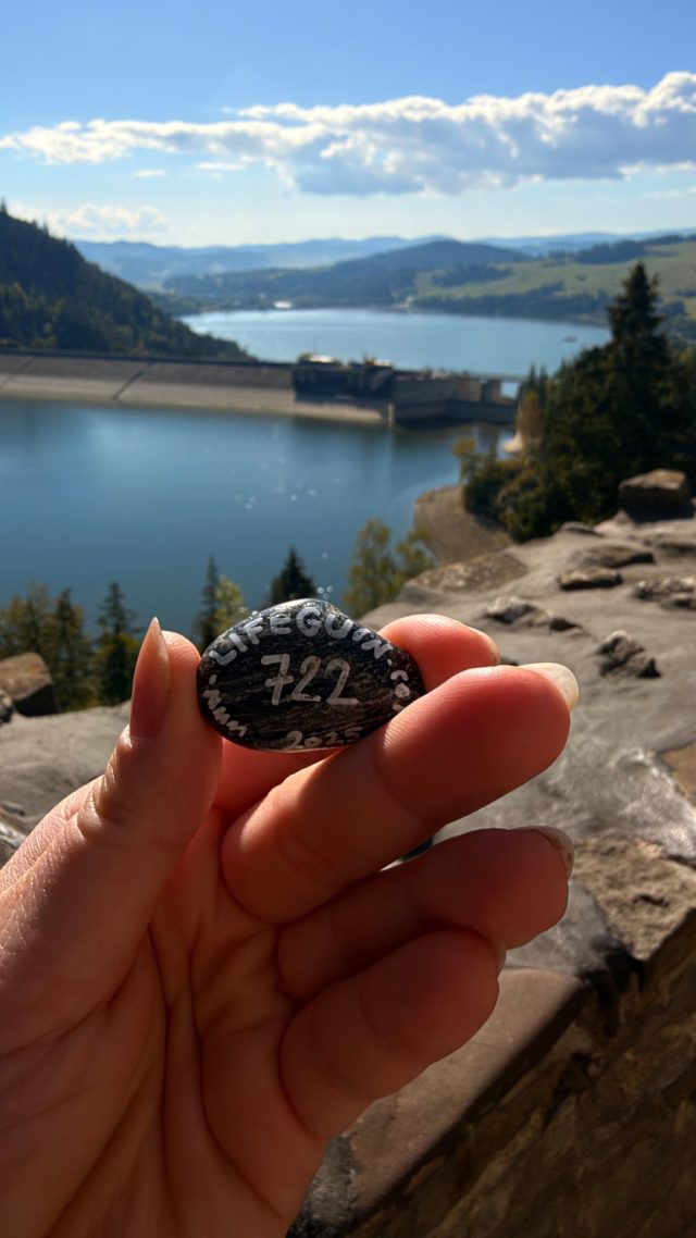 Hand-painted penguin stone #722 hidden at Upper Platform at Zamek Dunajec, Niedzica, Poland (photo 3 of 5)