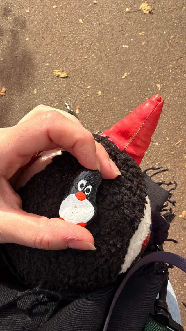 Hand-painted penguin stone #1351 hidden at Holmenkollen Metro Station, Oslo, Norway (photo 3 of 5)