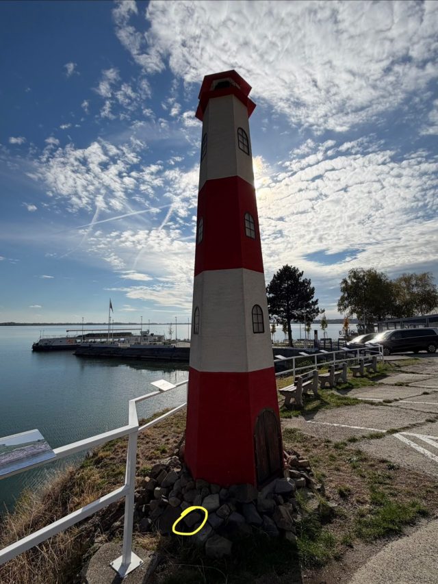 Hand-painted penguin stone #1408 hidden at Lodny majak - Lighthouse, Zemplinska Sirava, Slovakia (photo 5 of 5)