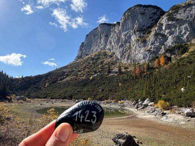 Hand-painted penguin stone #1423 hidden at Jablan Lake, Durmitor NP, Montenegro (photo 2 of 5)