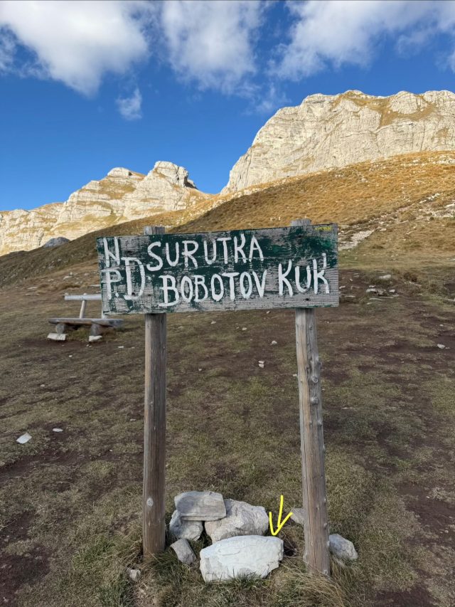 Hand-painted penguin stone #1528 hidden at Mountain Pass Sedlo, NP Durmitor, Montenegro (photo 4 of 5)
