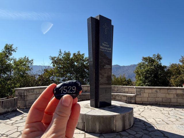 Hand-painted penguin stone #1529 hidden at Gedenkstein, Povija, Montenegro (photo 3 of 5)