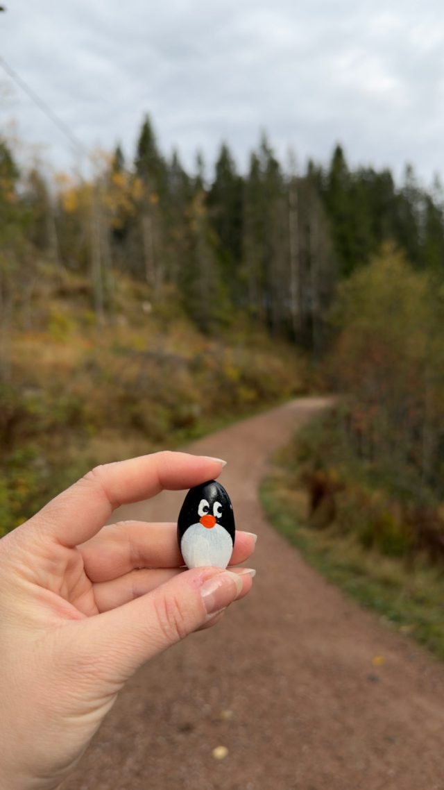 Hand-painted penguin stone #1535 hidden at Stone Wall in Nordmarka, Oslo, Norway (photo 4 of 5)
