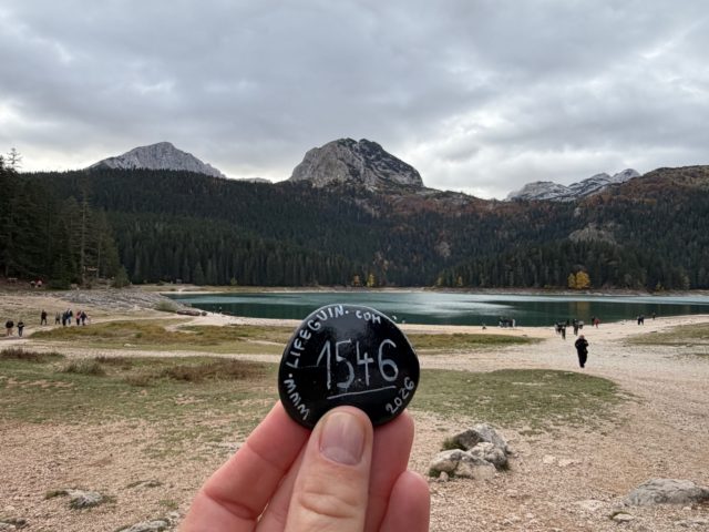 Hand-painted penguin stone #1546 hidden at Black Lake, Durmitor National Park, Montenegro (photo 2 of 5)
