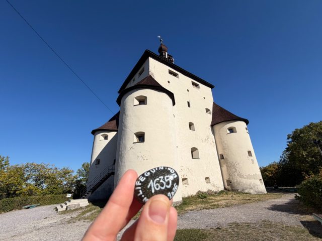 Hand-painted penguin stone #1635 hidden at New Castle, Banska Stiavnica, Slovakia (photo 3 of 5)