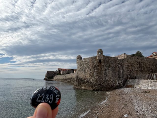 Hand-painted penguin stone #2239 hidden at Old Town Budva, Cetinje, Montenegro (photo 2 of 5)