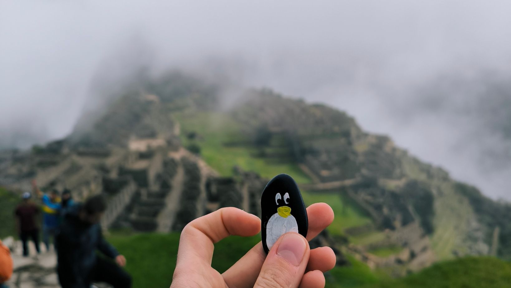 Hand-painted penguin stone #85 hidden at Machu Picchu, Andes Mountains, Peru (photo 1 of 5)
