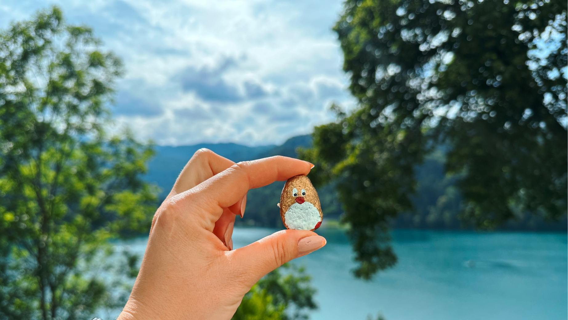 Hand-painted penguin stone #510 hidden at Bled Island, Bled, Slovenia (photo 1 of 4)