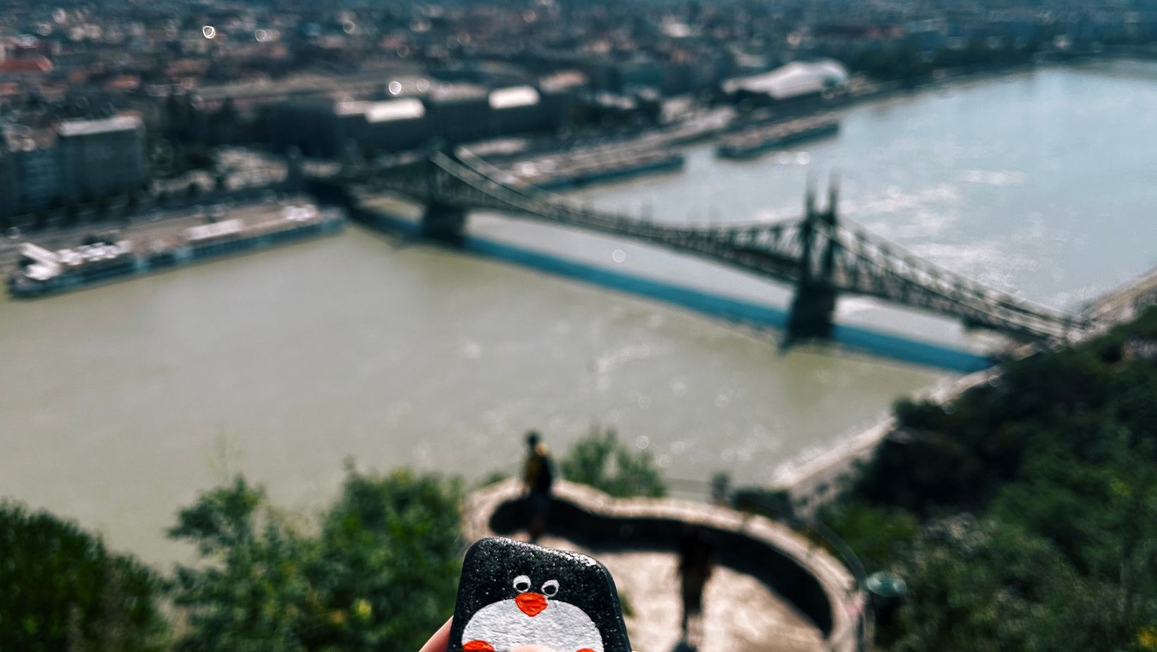 Hand-painted penguin stone #185 hidden at Geller Hill, Budapest, Hungary (photo 1 of 4)