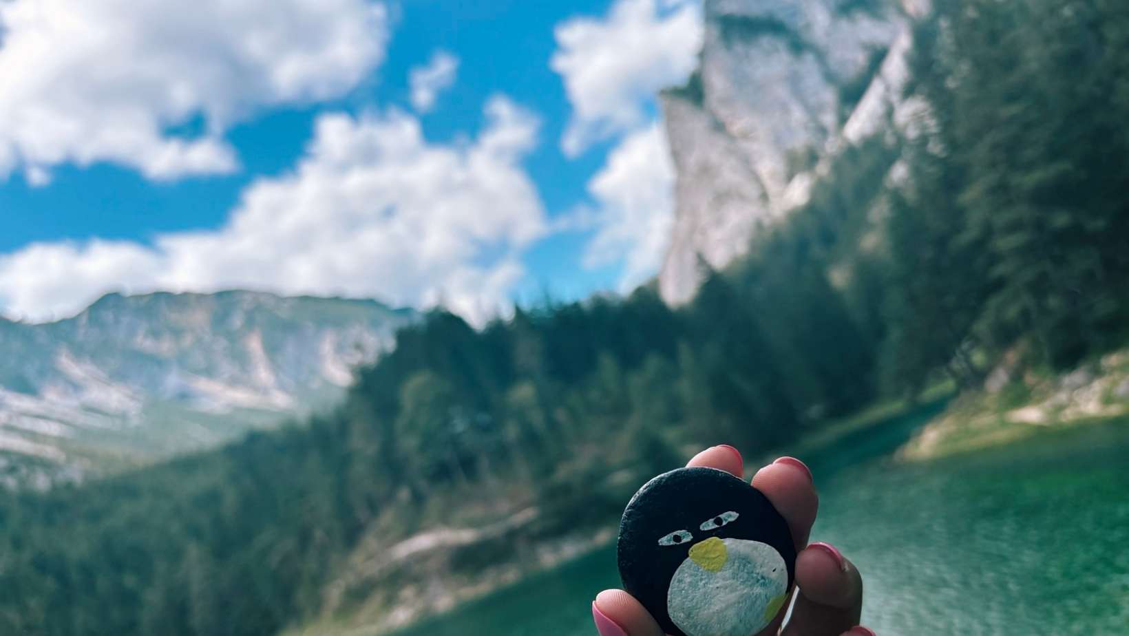Hand-painted penguin stone #28 hidden at Gruner See, Styria, Austria (photo 1 of 5)