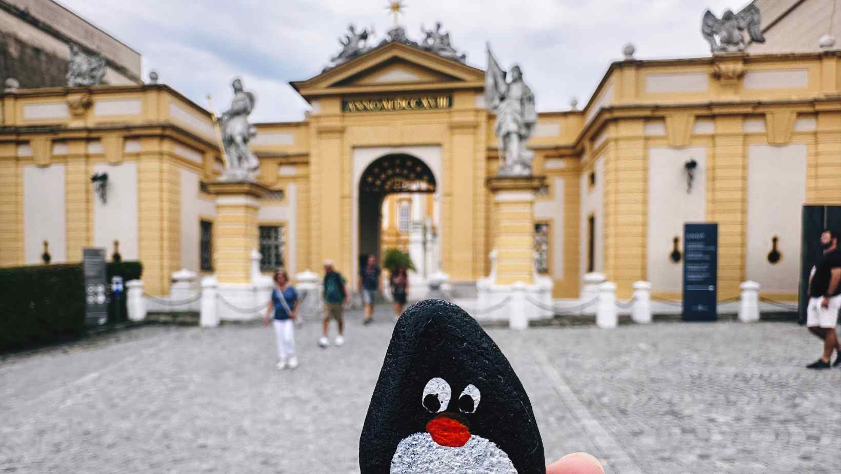 Hand-painted penguin stone #196 hidden at Melk Abbey, Melk, Austria (photo 1 of 5)