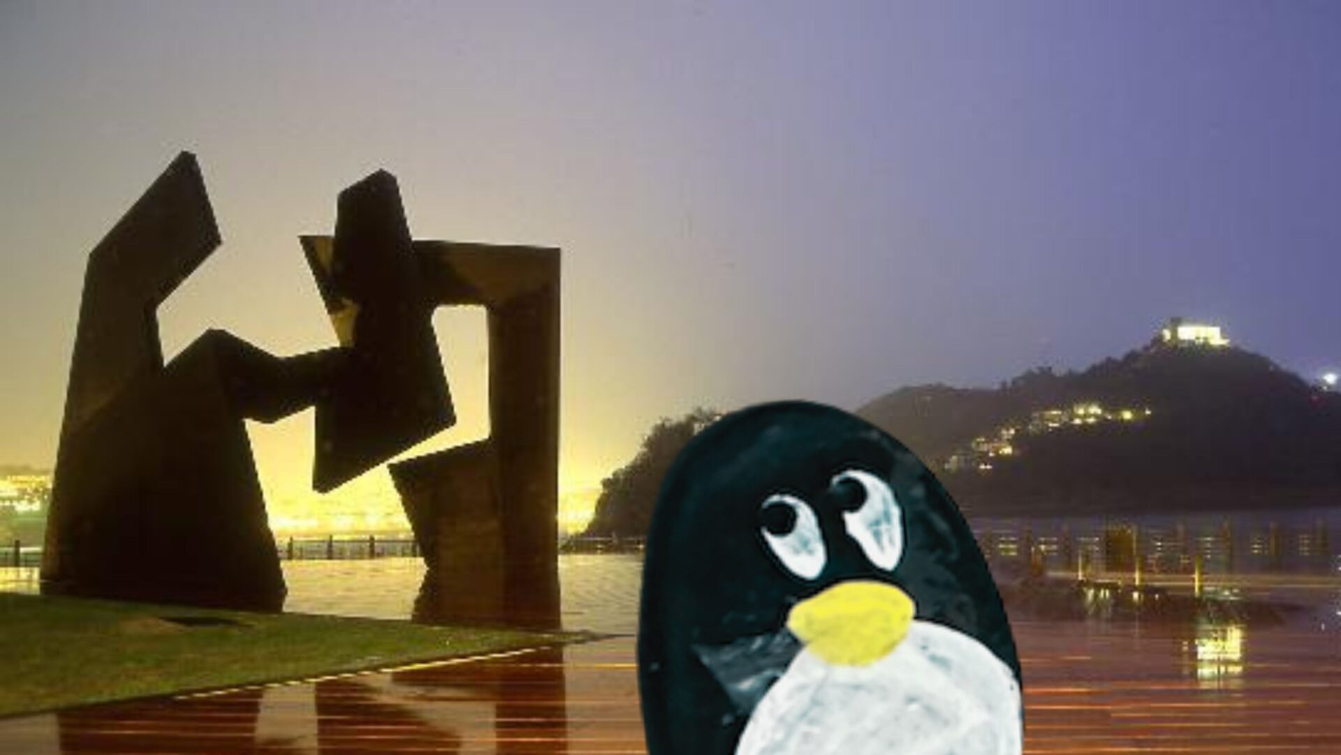 Hand-painted penguin stone #576 hidden at Construccion Vacia, San Sebastian, Spain (photo 1 of 5)
