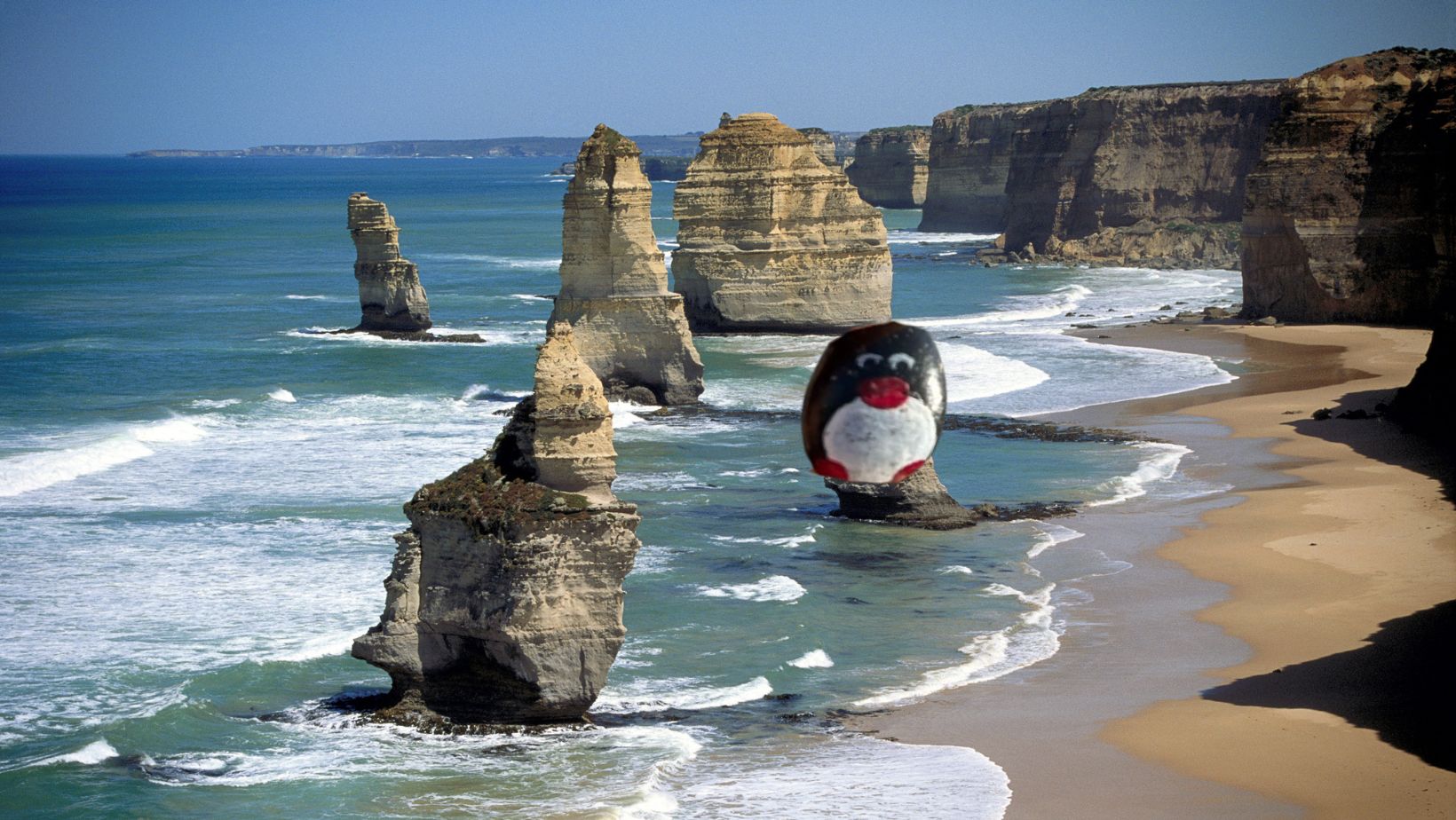 Hand-painted penguin stone #583 hidden at Seals Statue, Apollo Bay, Australia (photo 1 of 5)