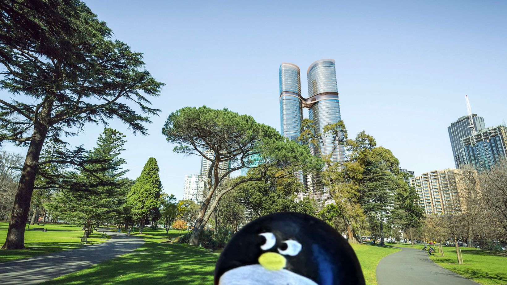 Hand-painted penguin stone #608 hidden at Carlton Gardens, Melbourne, Australia (photo 1 of 5)