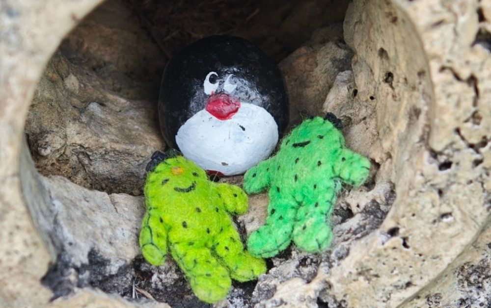 Hand-painted penguin stone #498 hidden at Kupele Lucky, Choca, Slovakia (photo 1 of 5)
