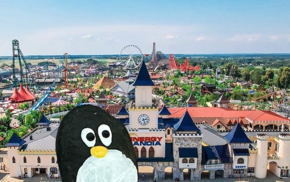 Hand-painted penguin stone #1033 hidden at Energylandia, Zator, Poland (photo 1 of 5)