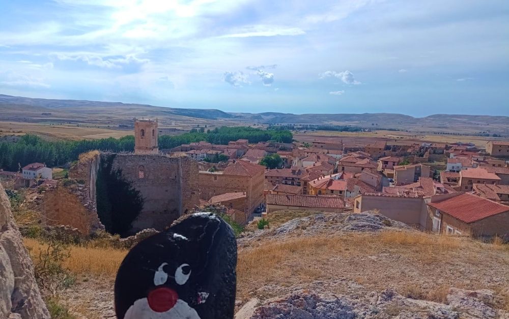 Hand-painted penguin stone #310 hidden at Castillo de Camarillas, Camarillas, Spain (photo 1 of 5)